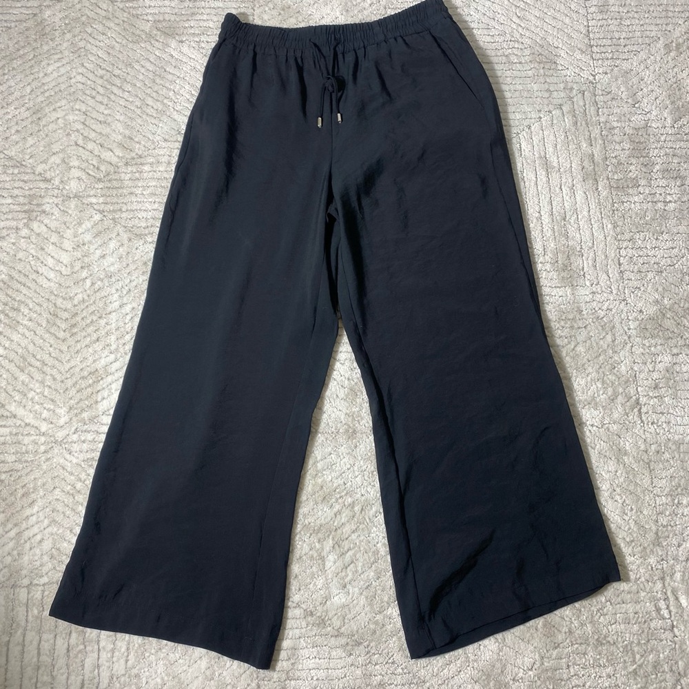Zara Black Wide Leg Cropped Pants XL | High Waist Elastic Casual Chic - Picture 4 of 15